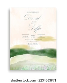 wedding invitation with scenery theme and watercolor elements