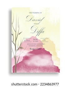 wedding invitation with scenery theme and watercolor elements