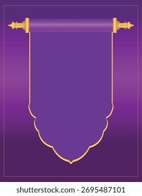Wedding Invitation Scroll Design vector, illustration. Royal wedding scroll purple and gold color.