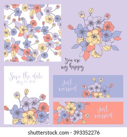 Wedding invitation. Seamless pattern. Collection cards.