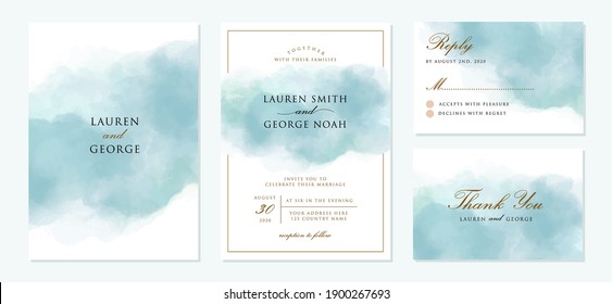 wedding invitation set with abstract blue background