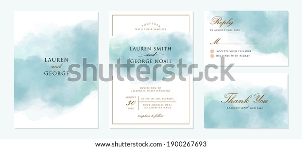 wedding\
invitation set with abstract blue\
background