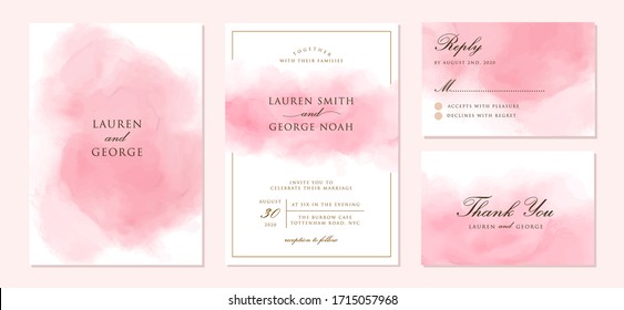 wedding invitation set with abstract pink background