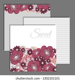 Wedding invitation set. Beautiful blooming flowers. Vintage greeting card. Frame.
