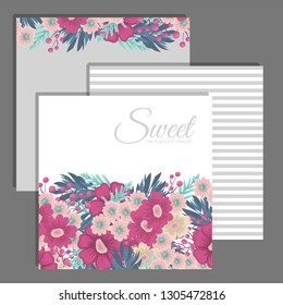 Wedding invitation set. Beautiful blooming flowers. Vintage greeting card. Frame.