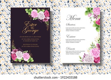 Wedding invitation set with beautiful flower and leaves