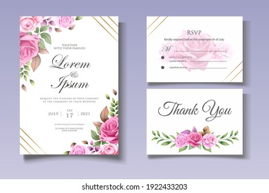 Wedding invitation set with beautiful flower and leaves