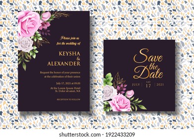 Wedding invitation set with beautiful flower and leaves