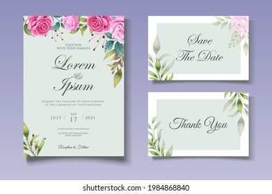 Wedding invitation set with beautiful flower and leaves