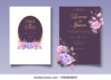 Wedding invitation set with beautiful flower and leaves