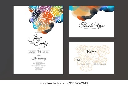 wedding invitation set with beautiful flower garden watercolor frame
