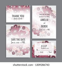 Wedding invitation set. Beautiful flowers. Greeting card. template