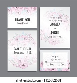 Wedding invitation set. Beautiful flowers. Greeting card. template