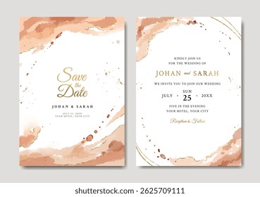 Convite de casamento conjunto de marrom e ouro abstrato aquarela 