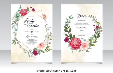 Wedding invitation set card template wreath design with beautiful floral