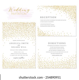 Wedding Invitation Set With Confetti Design. Wedding Invitation Templates In Vector