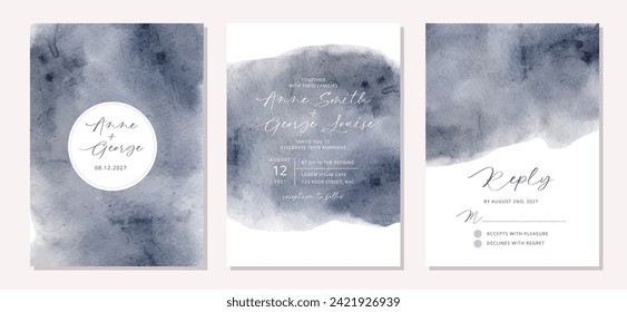 wedding invitation set with dark grey abstract watercolor