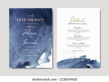 Wedding invitation set of elegant blue abstract watercolor