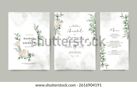 Wedding invitation set with elegant greenery white roses