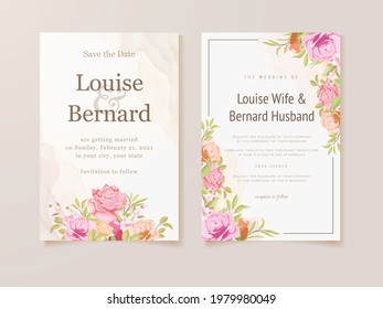 Wedding Invitation Set Floral Concept with Flowers and Leaves