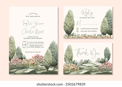 Invitación de boda con fondo de jardín floral