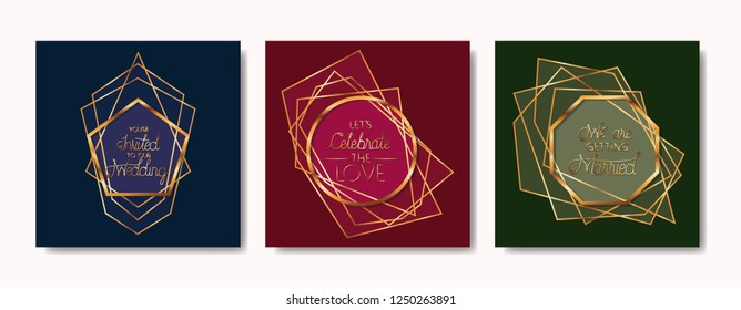 wedding invitation set golden frames