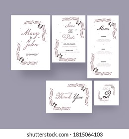 Wedding Invitation Set Like As Save The Date, Menu, Thank You and Table Number Card.