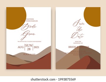 Wedding invitation set with mountains, river and fir-tree