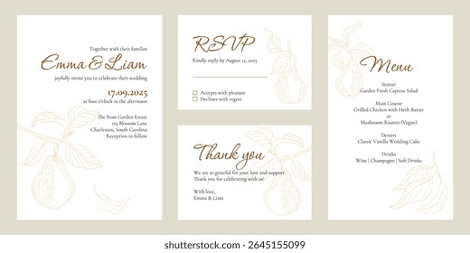 Wedding invitation set with pear design