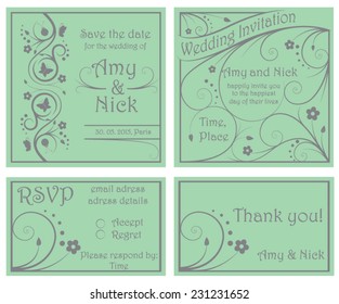 Wedding invitation set, save the date, rsvp, thank you card included