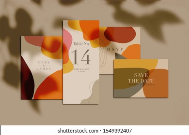 Wedding invitation set with shadow overlay (Front side). Vector illustration