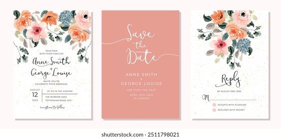 wedding invitation set with soft lush floral watercolor