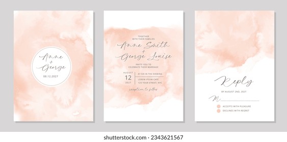 wedding invitation set with soft peach abstract background