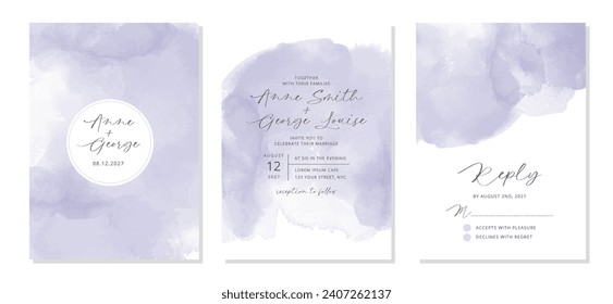 Hochzeitseinladungsset mit weichem violettem abstraktem Hintergrund