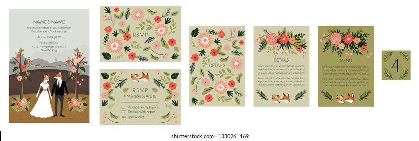 Wedding invitation set template