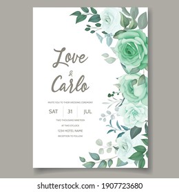 Wedding invitation set template with floral greenery