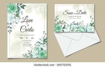 Wedding invitation set template with greenery floral