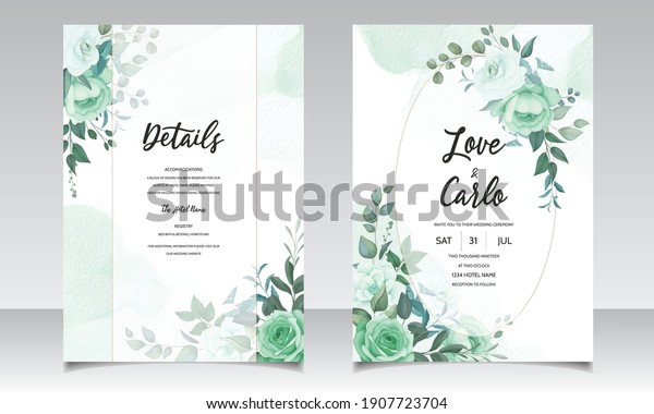 Wedding\
invitation set template with greenery\
floral