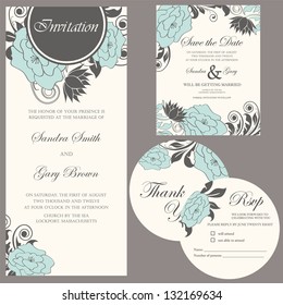 Wedding invitation set (thank you card, save the date card, RSVP card)