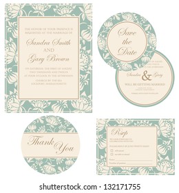 Wedding invitation set (thank you card, save the date card, RSVP card)