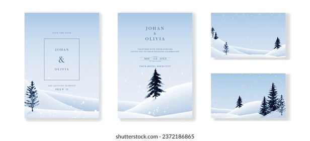 Wedding invitation set with watercolor landscape pine tree. Suitable for invitations, wedding card, greeting cards or decorative.