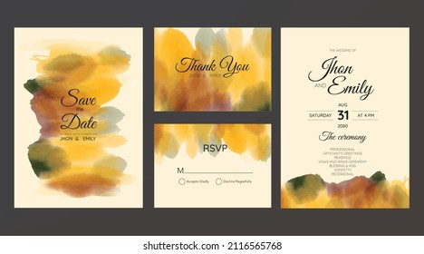 wedding invitation set with watercolor texture abstract theme, simple and luxury	