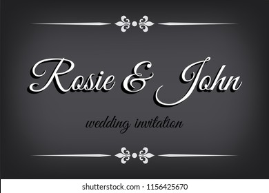 Wedding invitation in silent film style. Retro border on monochromatic background.