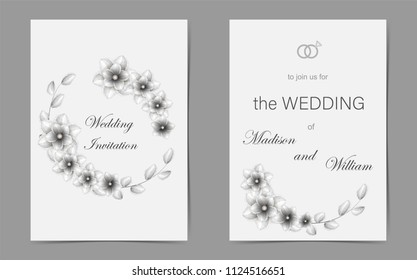   wedding invitation in silver tone . Vector watercolor template.