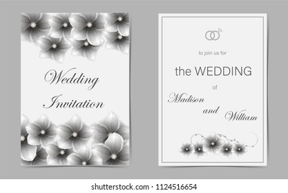   wedding invitation in silver tone . Vector watercolor template.