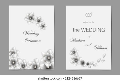  wedding invitation in silver tone . Vector watercolor template.