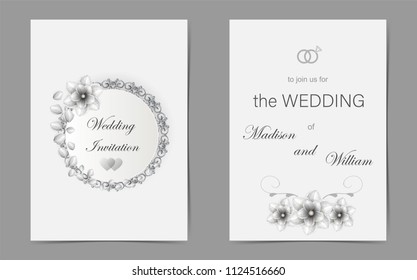   wedding invitation in silver tone . Vector watercolor template.