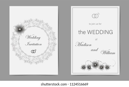   wedding invitation in silver tone . Vector watercolor template.