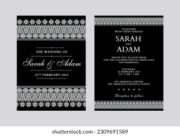 Wedding Invitation with Songket Pattern Black Silver