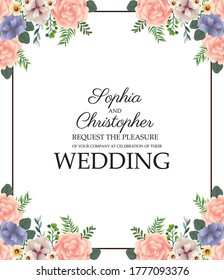 wedding Invitation with square floral frame vector illustration design